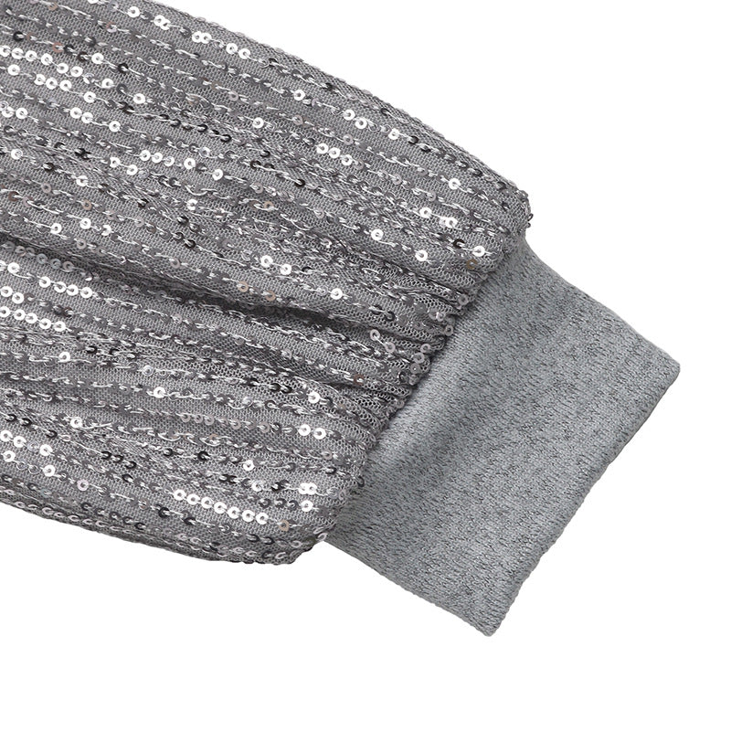 Sequin Sleeve Bodycon Sweater Mini Dress - Gray - 5