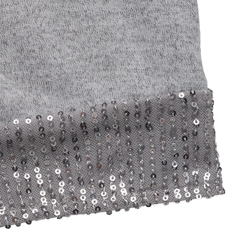 Sequin Sleeve Bodycon Sweater Mini Dress - Gray - 6