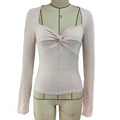 Y2K Twist Front Long Sleeve Fitted Top - Pink