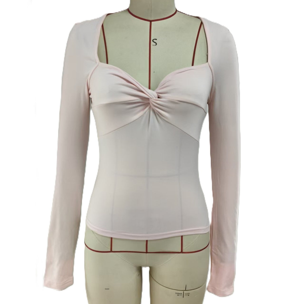 Y2K Twist Front Long Sleeve Fitted Top - Pink
