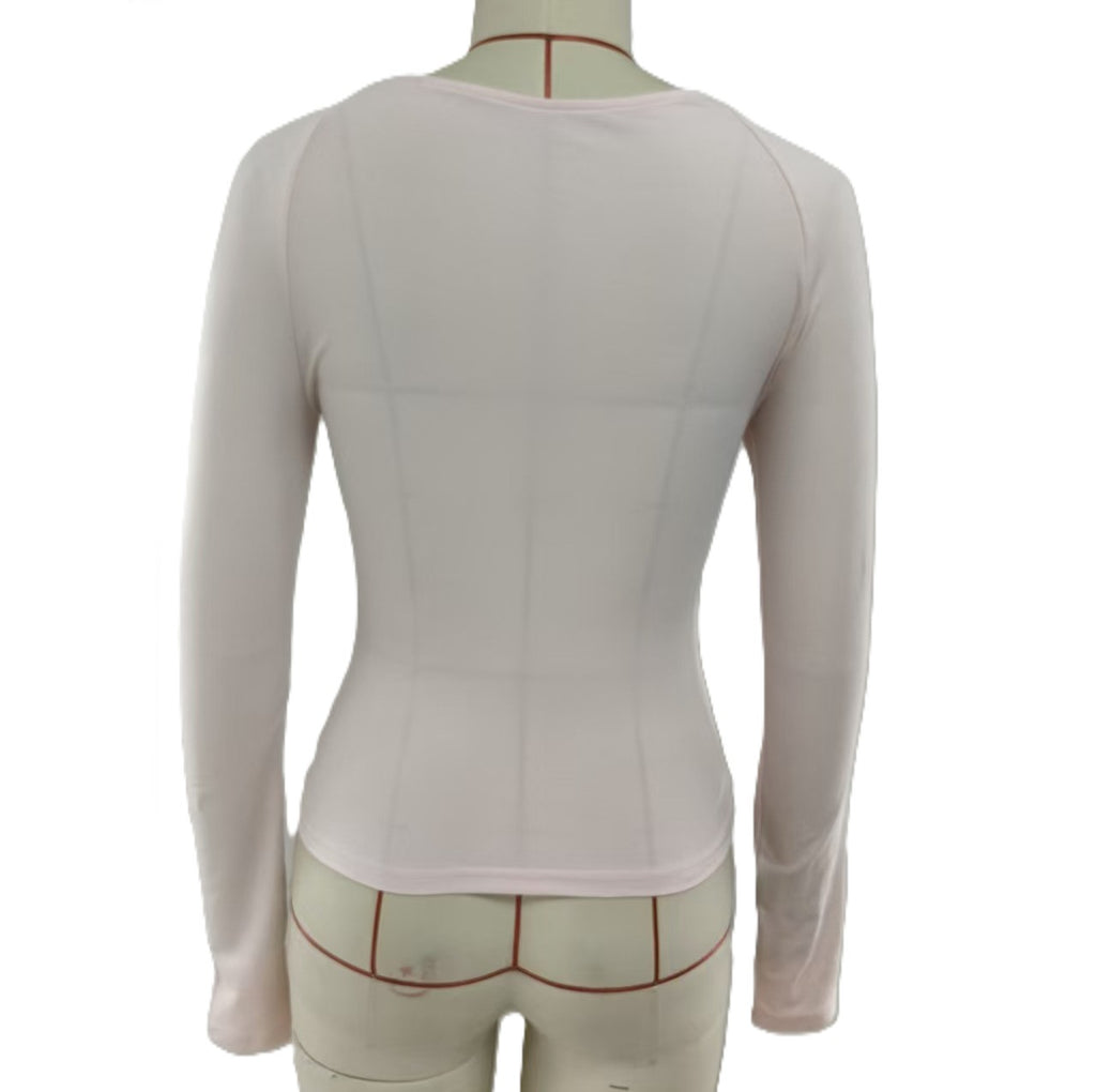 Y2K Twist Front Long Sleeve Fitted Top - Pink - 1
