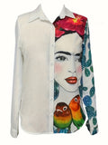 Artistic Portrait And Cactus Print Shirt - White