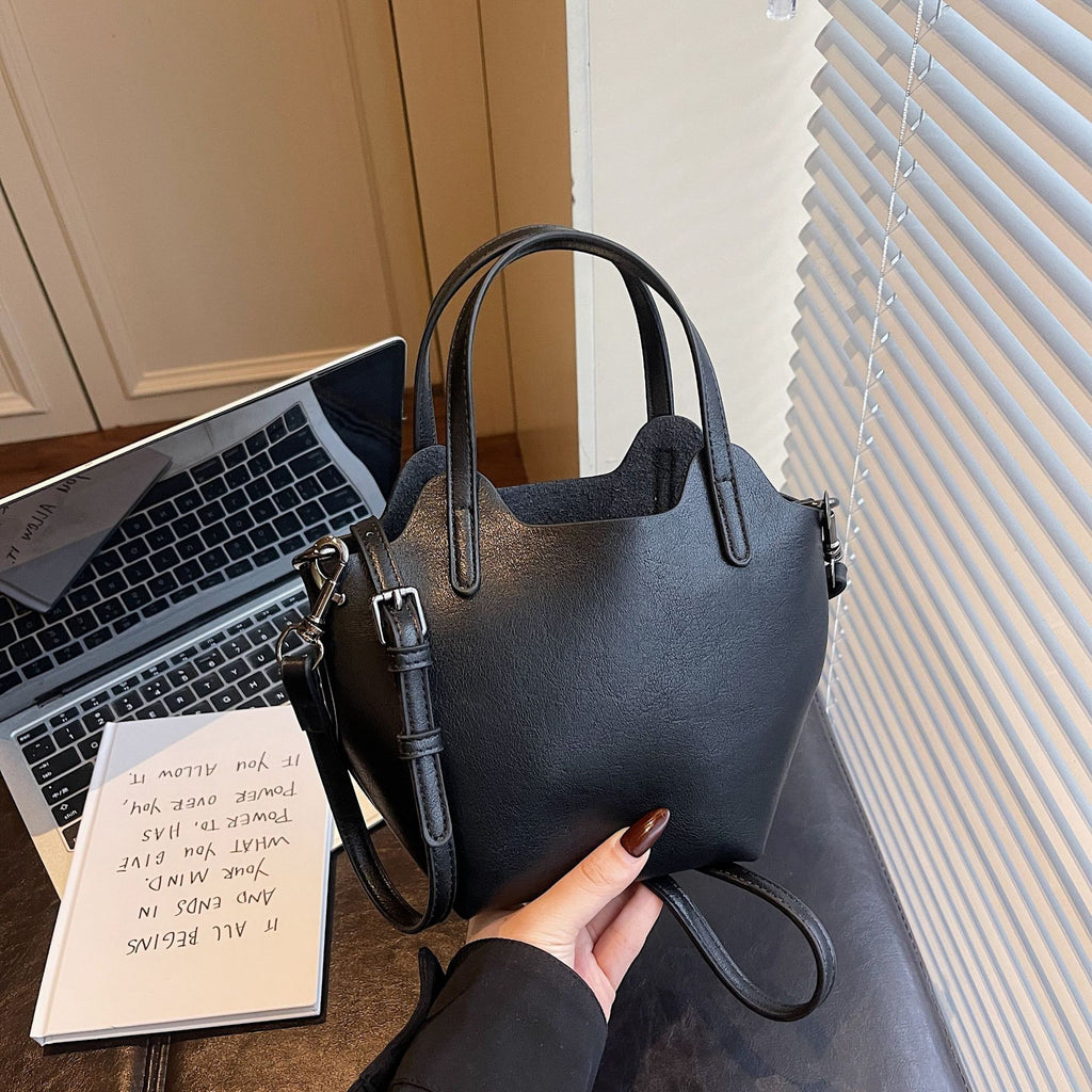 Mini Bucket Bag with Double Top Handles - Black