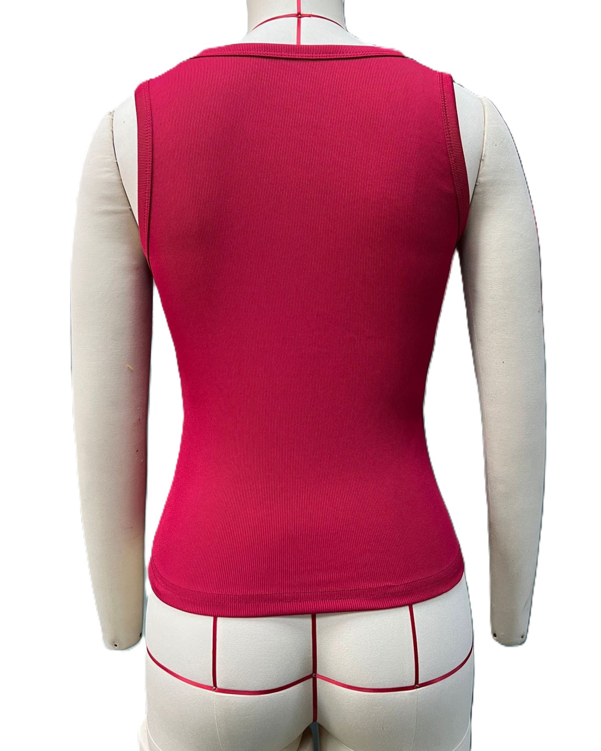 Scoop Neck Studded Rib Knit Tank Top - WineRed - 1