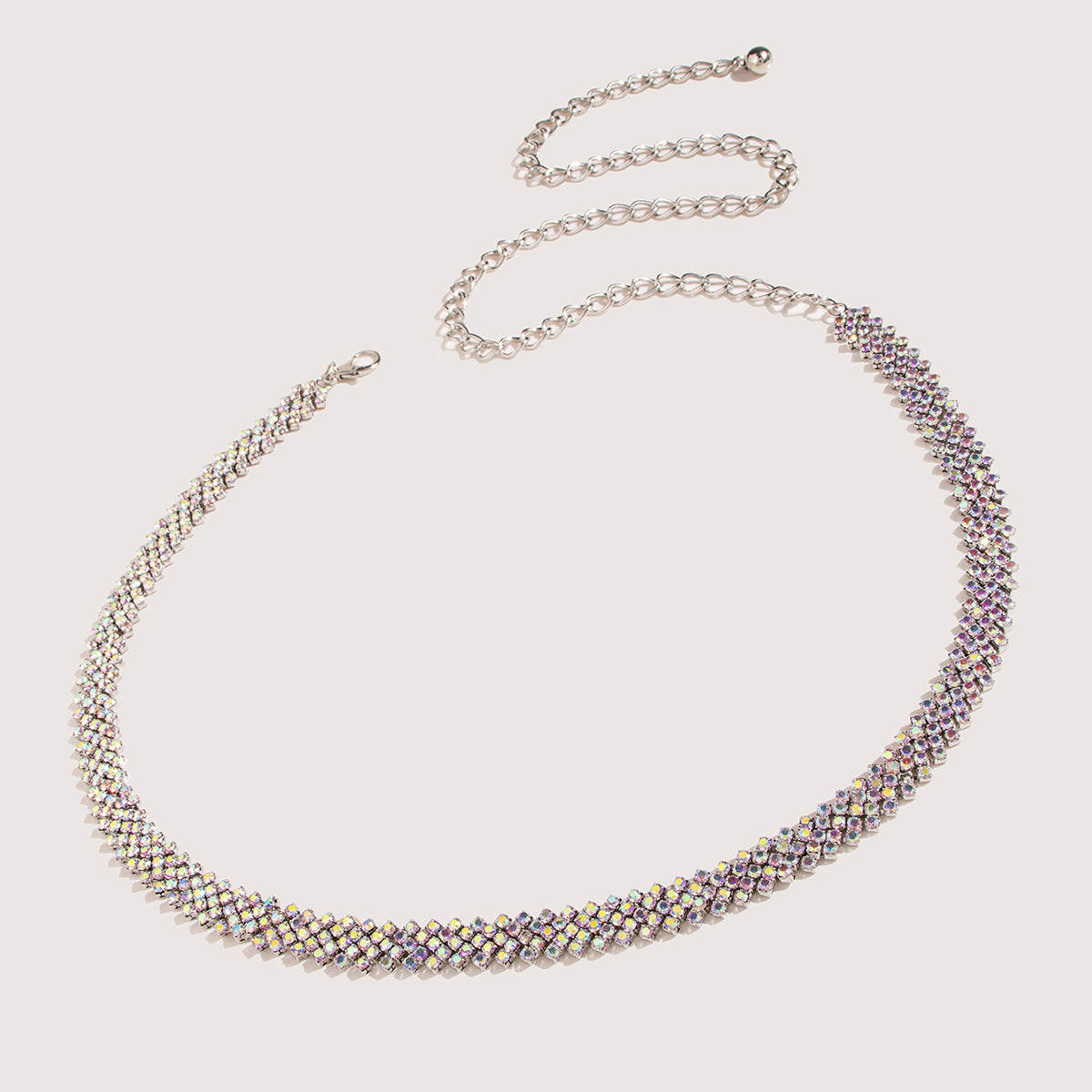 Pave Crystal Mesh Waist Chain Belt - Colored