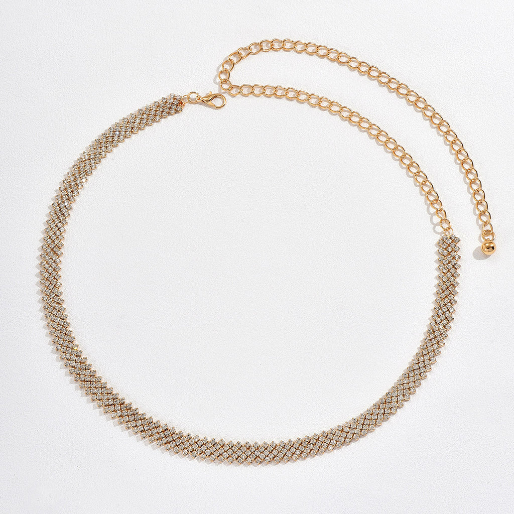 Pave Crystal Mesh Waist Chain Belt - Gold