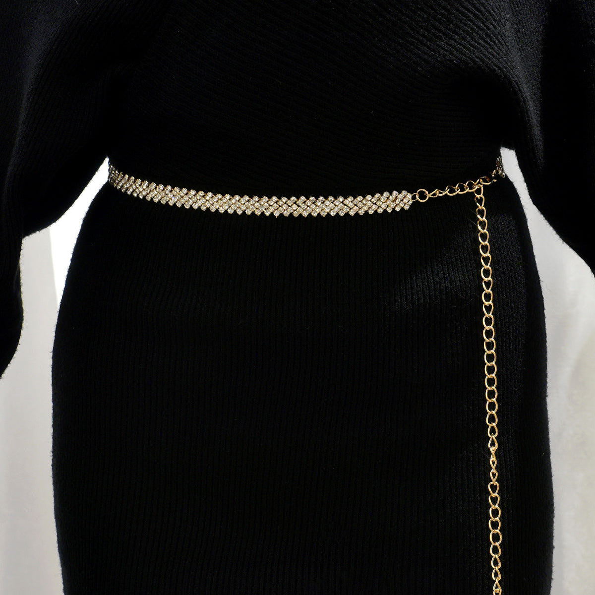 Pave Crystal Mesh Waist Chain Belt - Gold - 2