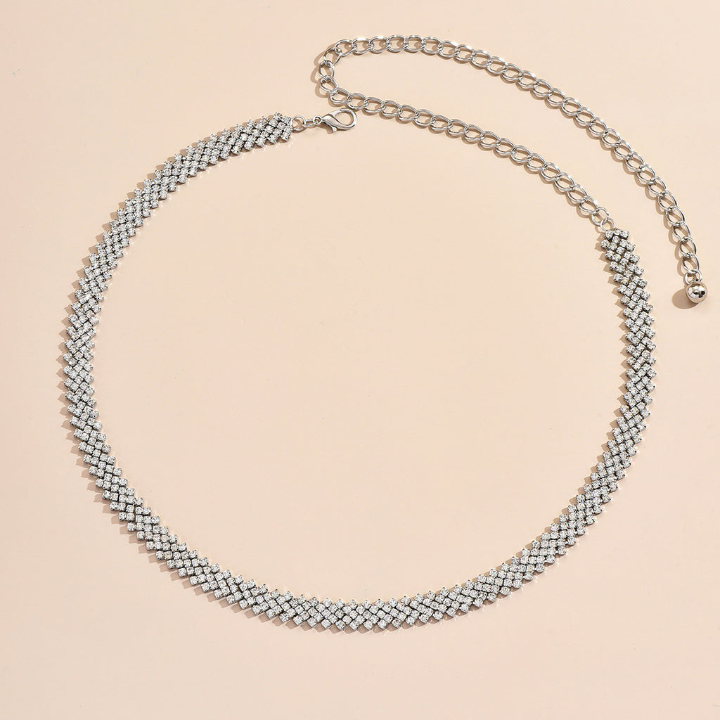 Pave Crystal Mesh Waist Chain Belt - Silvery