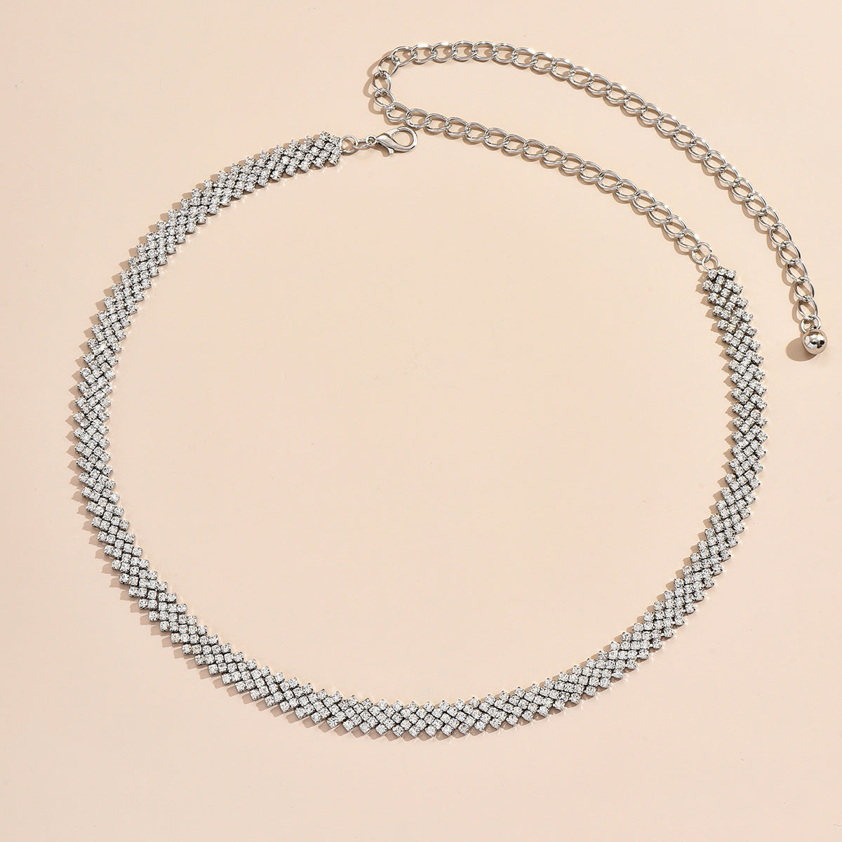 Pave Crystal Mesh Waist Chain Belt - Silvery