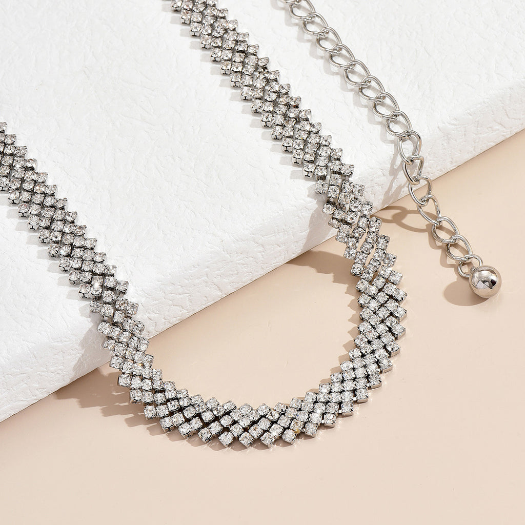 Pave Crystal Mesh Waist Chain Belt - Silvery - 1