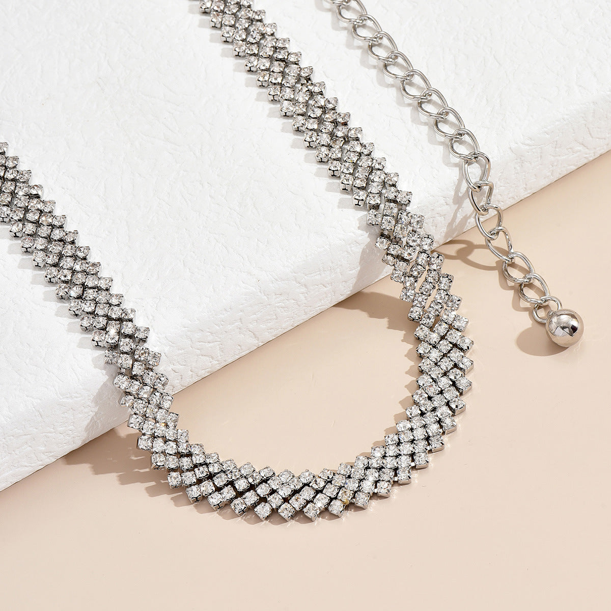 Pave Crystal Mesh Waist Chain Belt - Silvery - 1