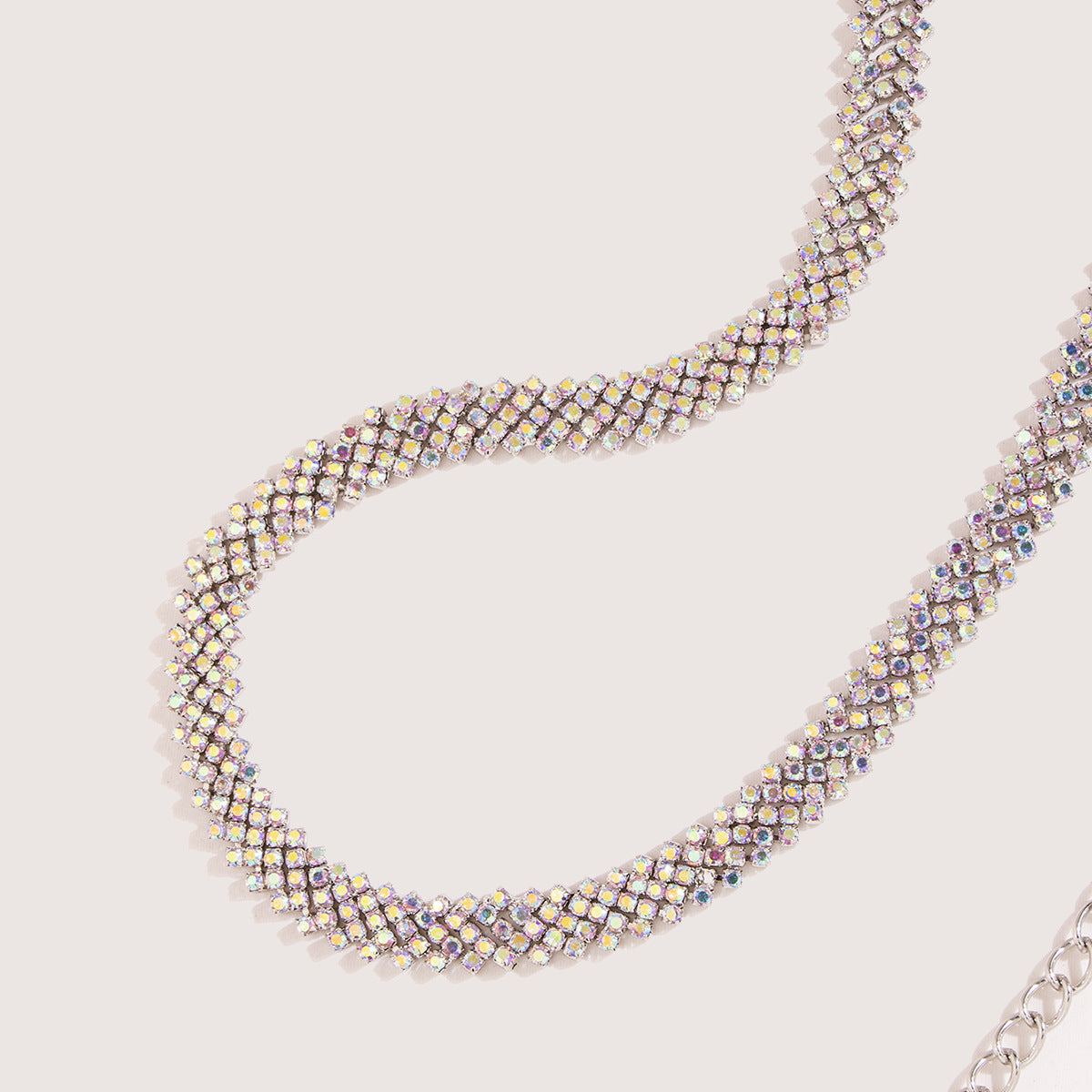 Pave Crystal Mesh Waist Chain Belt - Silvery - 3