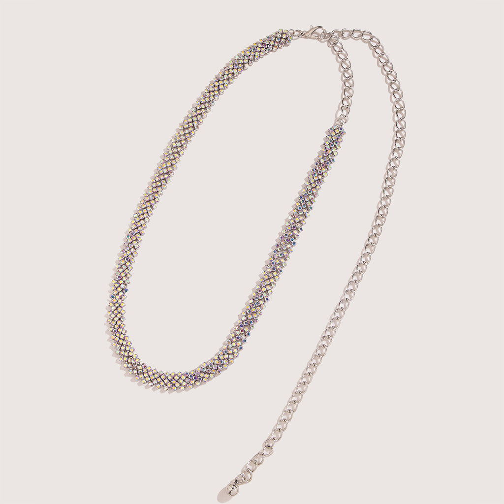 Pave Crystal Mesh Waist Chain Belt - Silvery - 4
