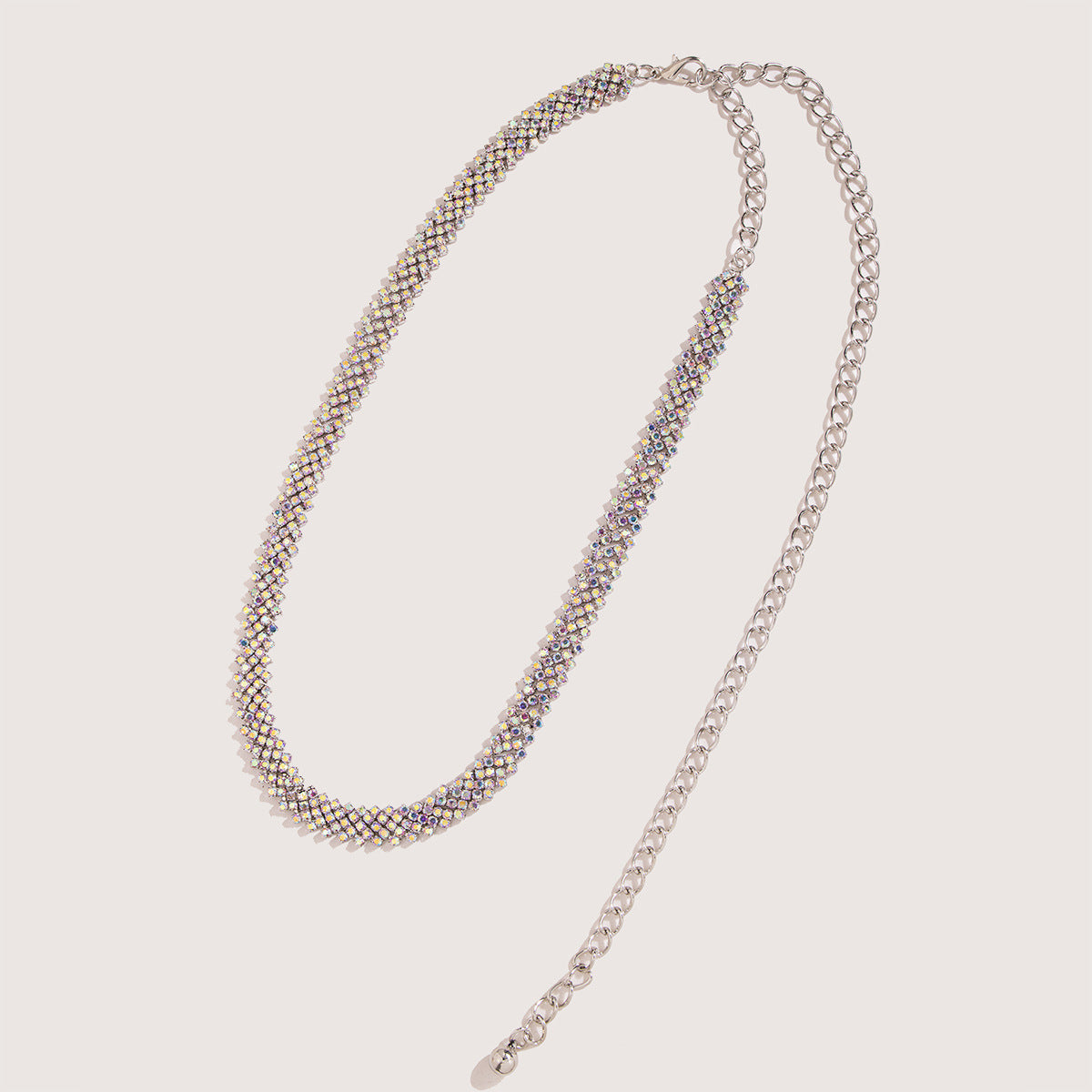 Pave Crystal Mesh Waist Chain Belt - Silvery - 4