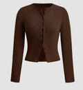 Ribbed Button Front Fitted Knit Top - Coffee