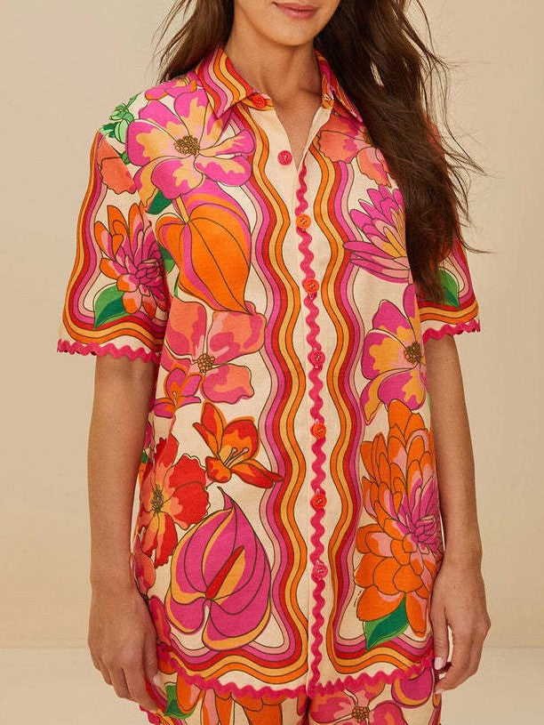 Tropical Bloom Print Shirt and Shorts Set - Floral - 1