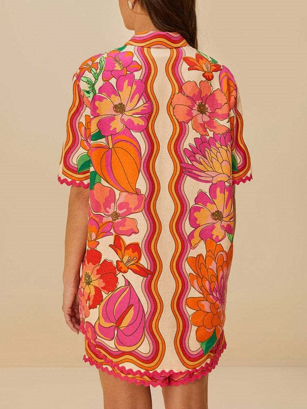 Tropical Bloom Print Shirt and Shorts Set - Floral - 2