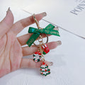 Festive Bow Charm Keychain With Tree Pendant - Green