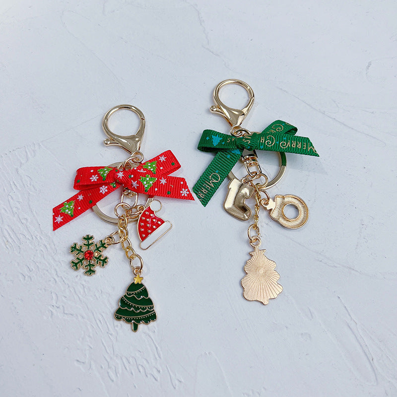 Festive Bow Charm Keychain With Tree Pendant - view 1