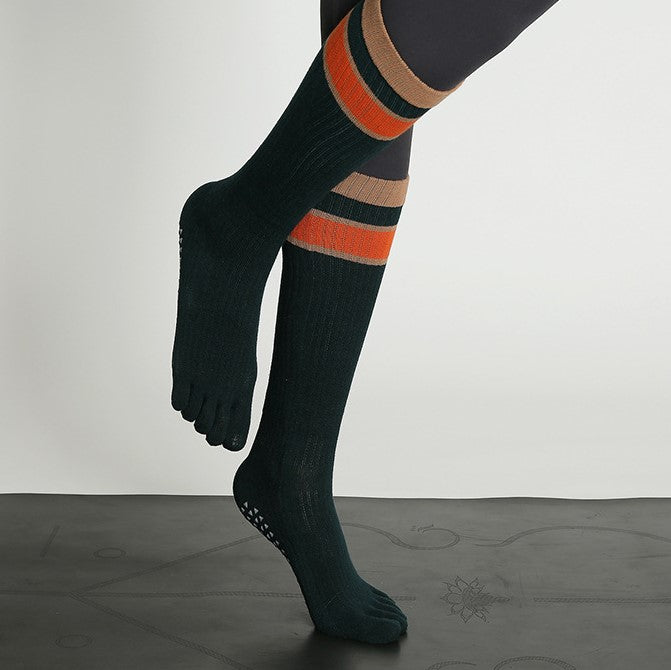 Striped Toe Separated Knee High Socks - Blue - 1