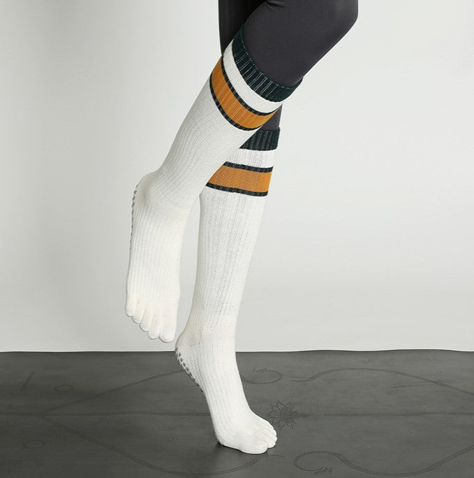 Striped Toe Separated Knee High Socks - White