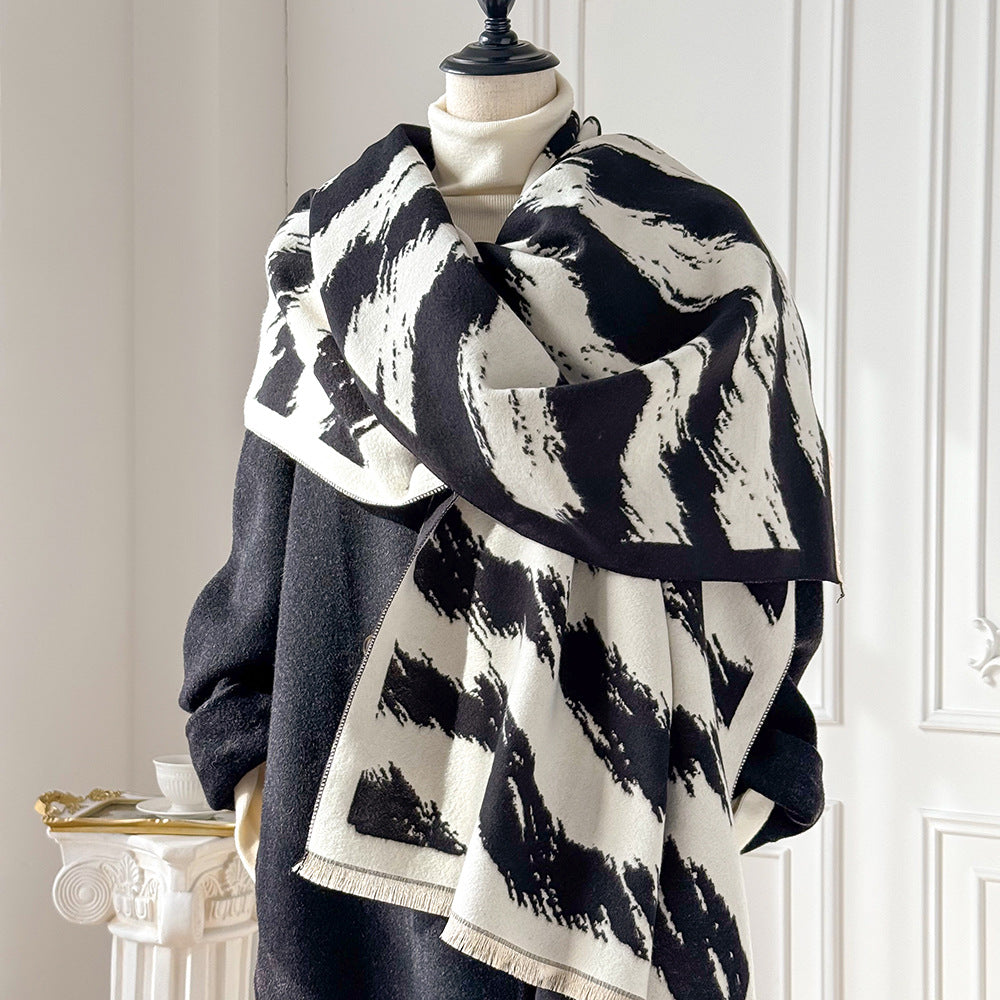 Brushstroke Stripe Fringed Blanket Scarf - view 1