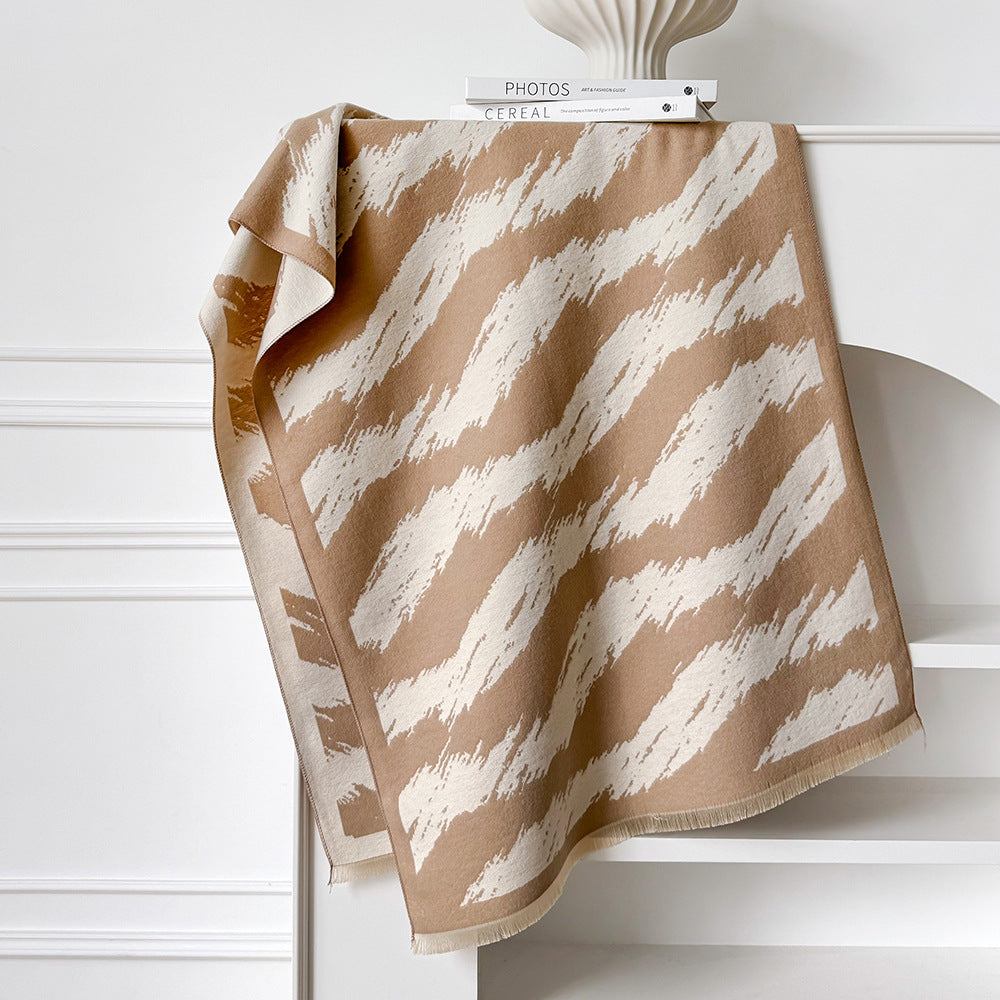 Brushstroke Stripe Fringed Blanket Scarf - view 4