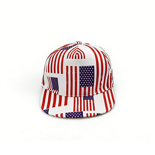 Americana Flag Print Flat Brim Trucker Hat - Red