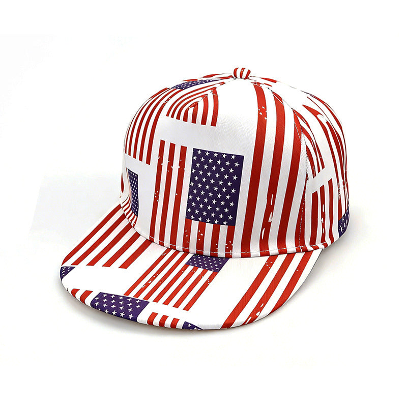 Americana Flag Print Flat Brim Trucker Hat