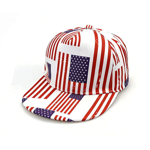 Americana Flag Print Flat Brim Trucker Hat