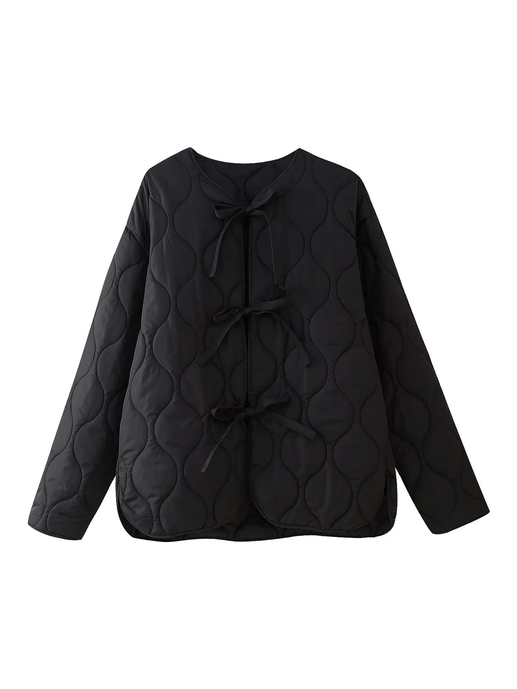 Onion Quilted Bow Tie Front Jacket - Black