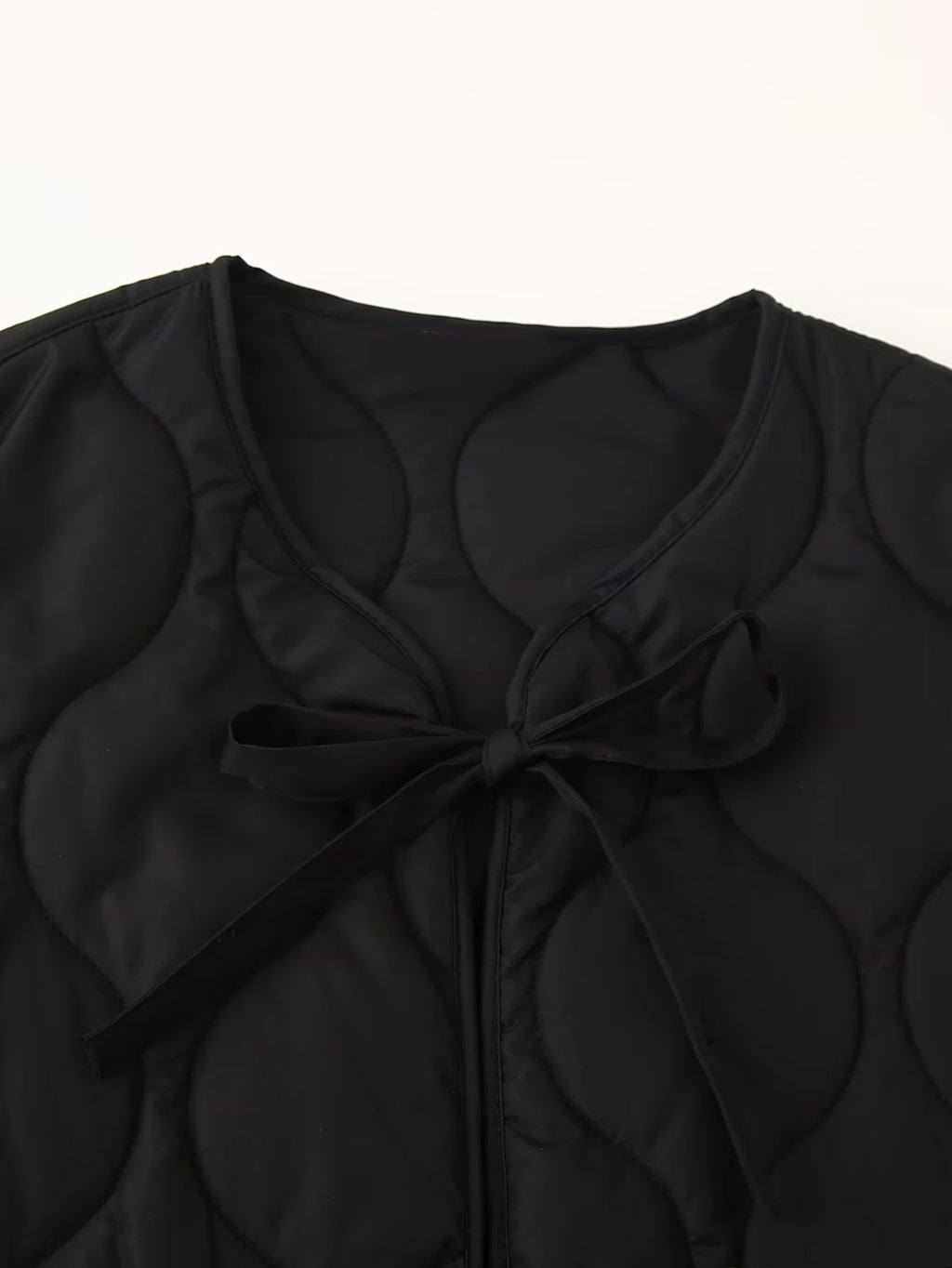 Onion Quilted Bow Tie Front Jacket - Black - 2