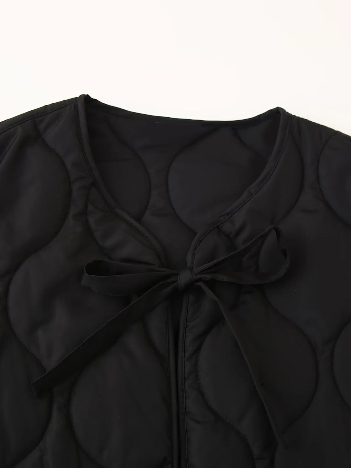 Onion Quilted Bow Tie Front Jacket - Black - 2