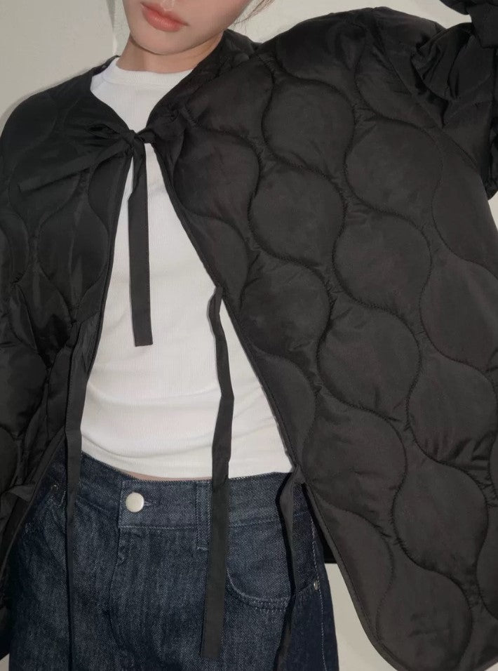 Onion Quilted Bow Tie Front Jacket