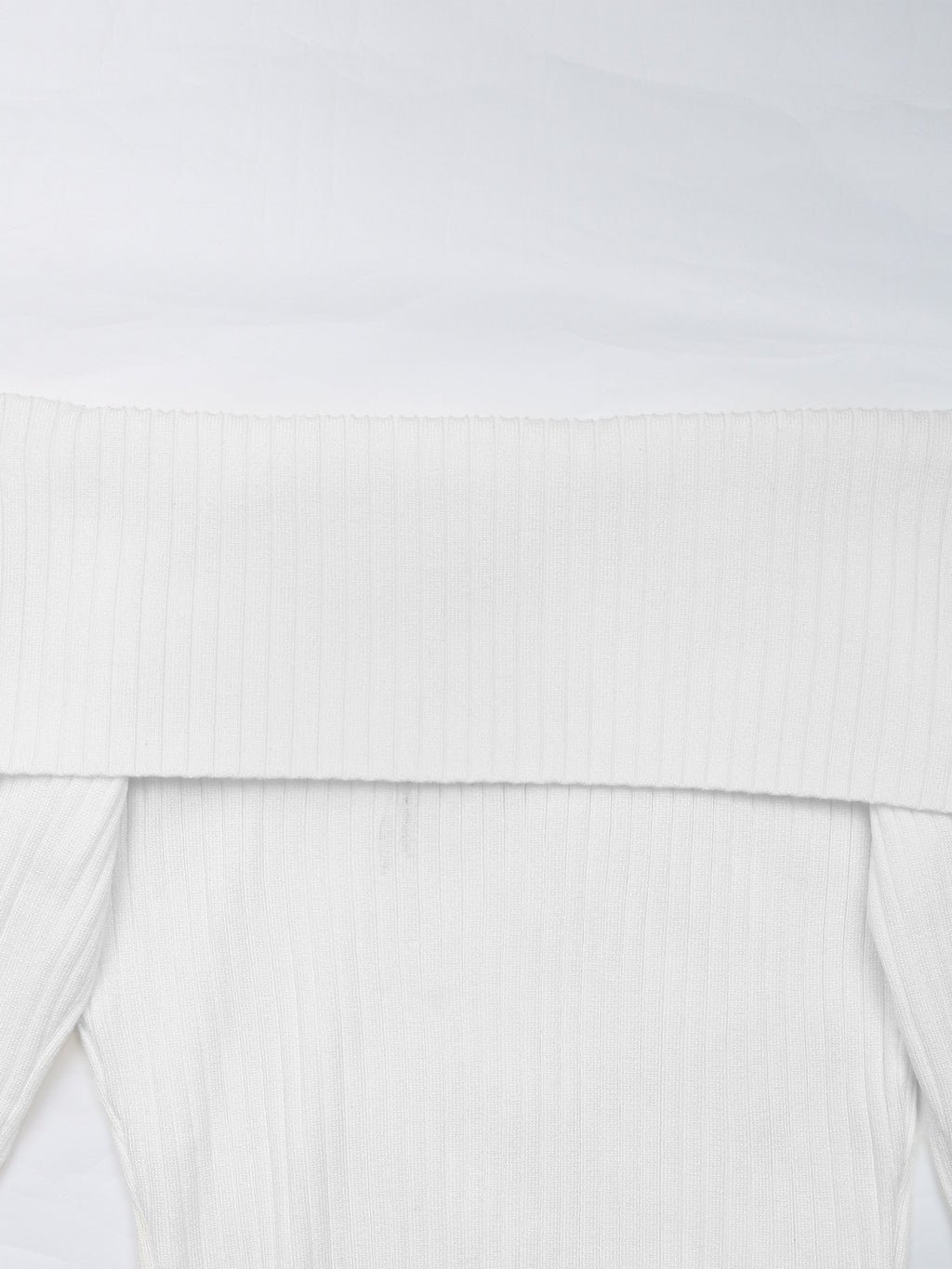 Off Shoulder Ribbed Knit Cropped Top - White - 5