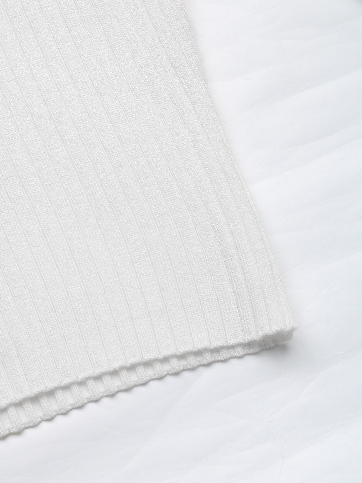 Off Shoulder Ribbed Knit Cropped Top - White - 6