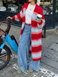 Ombre Stripe Longline Knit Duster Cardigan - Red