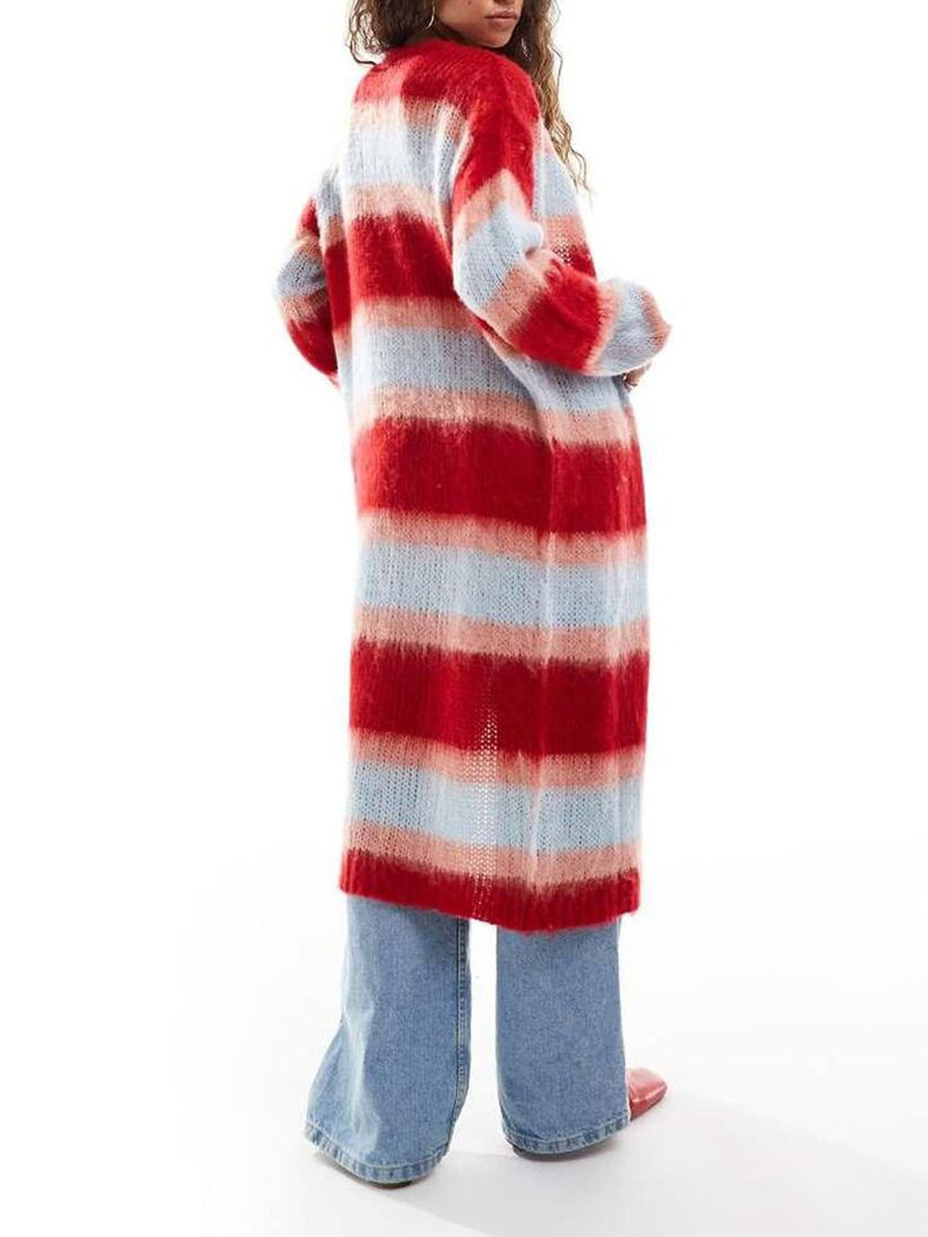 Ombre Stripe Longline Knit Duster Cardigan - Red - 3