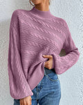 Mock Neck Twist Knit Oversized Sweater - Purple