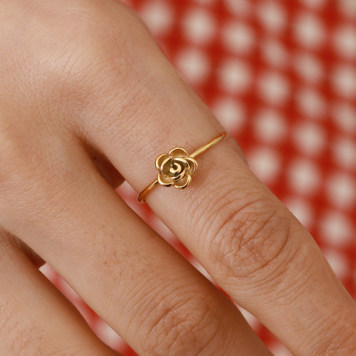 Dainty Rose Adjustable Open Ring - Gold - 1