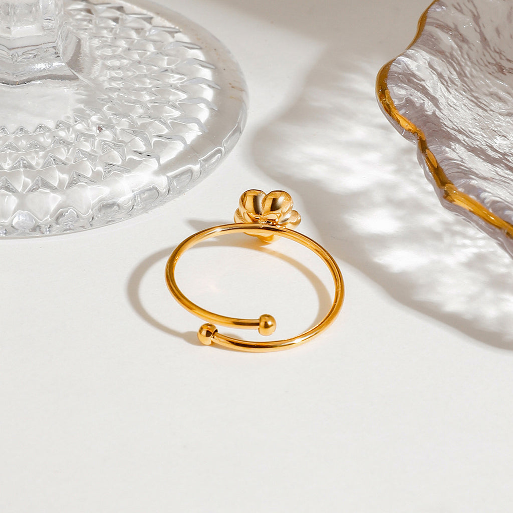 Dainty Rose Adjustable Open Ring - Gold - 3