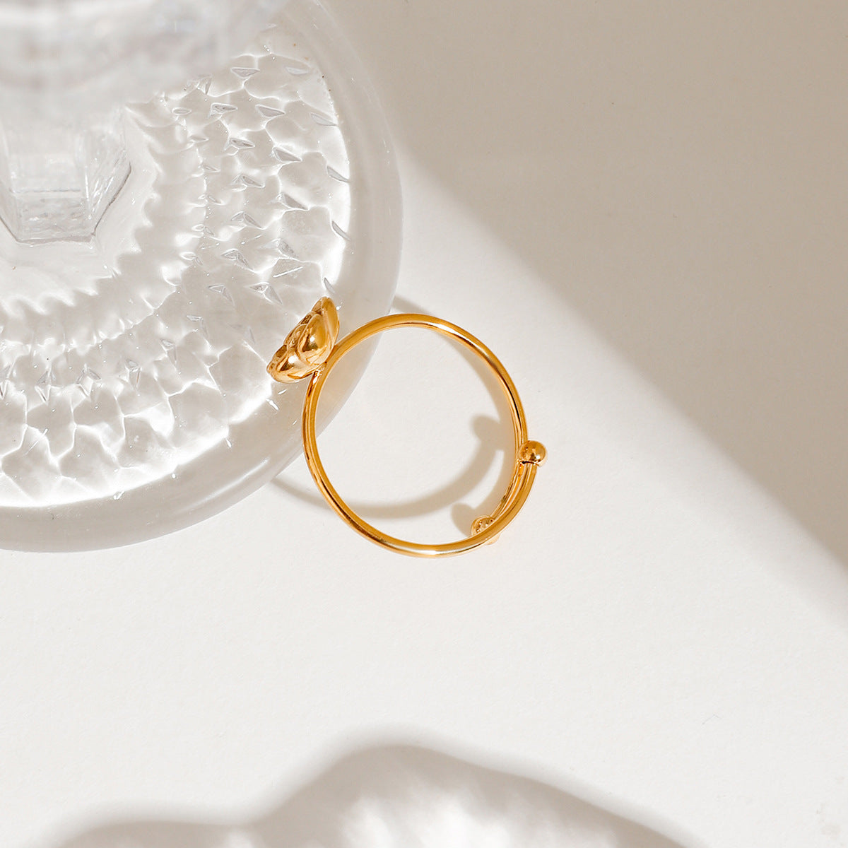 Dainty Rose Adjustable Open Ring - Gold - 4