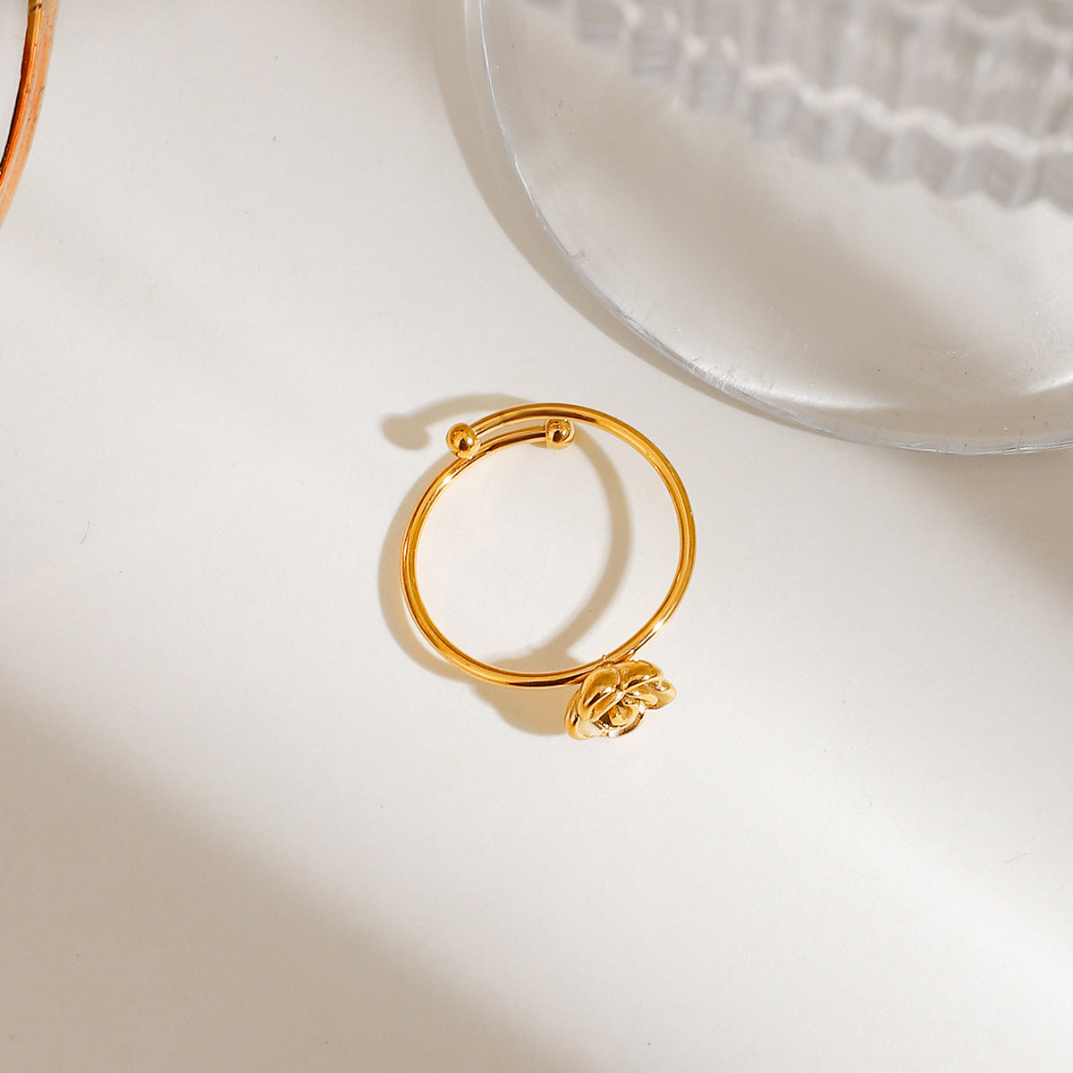 Dainty Rose Adjustable Open Ring - Gold - 5