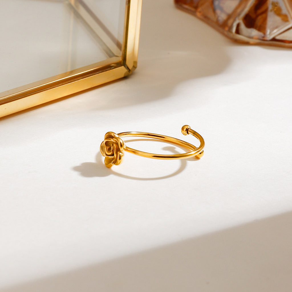 Dainty Rose Adjustable Open Ring - Gold - 6