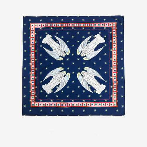 Angel Star Print Bandana Square Scarf - Blue