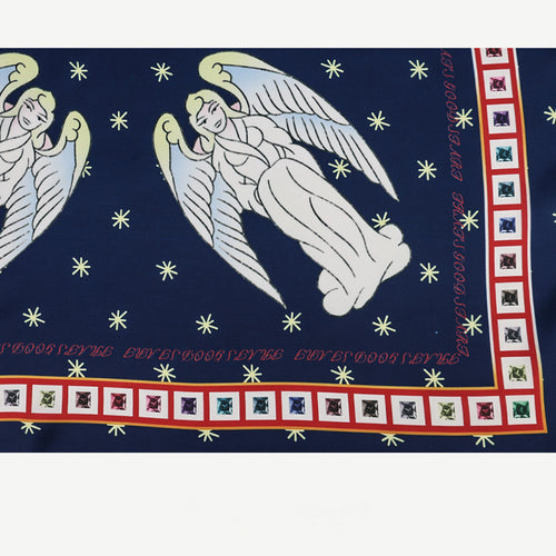 Angel Star Print Bandana Square Scarf - Blue - 1