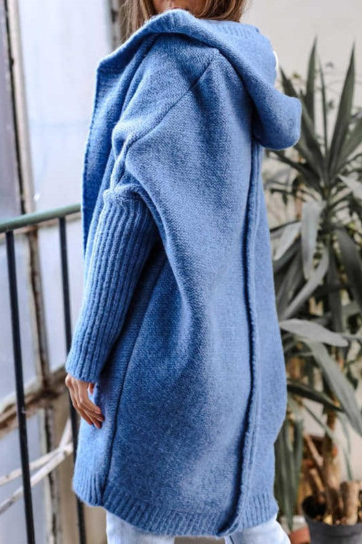Oversized Hooded Cocoon Knit Cardigan - blue - 1