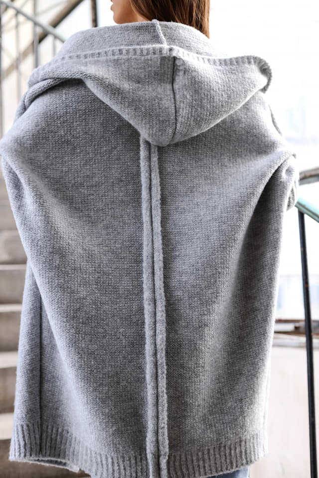 Oversized Hooded Cocoon Knit Cardigan - grey - 1