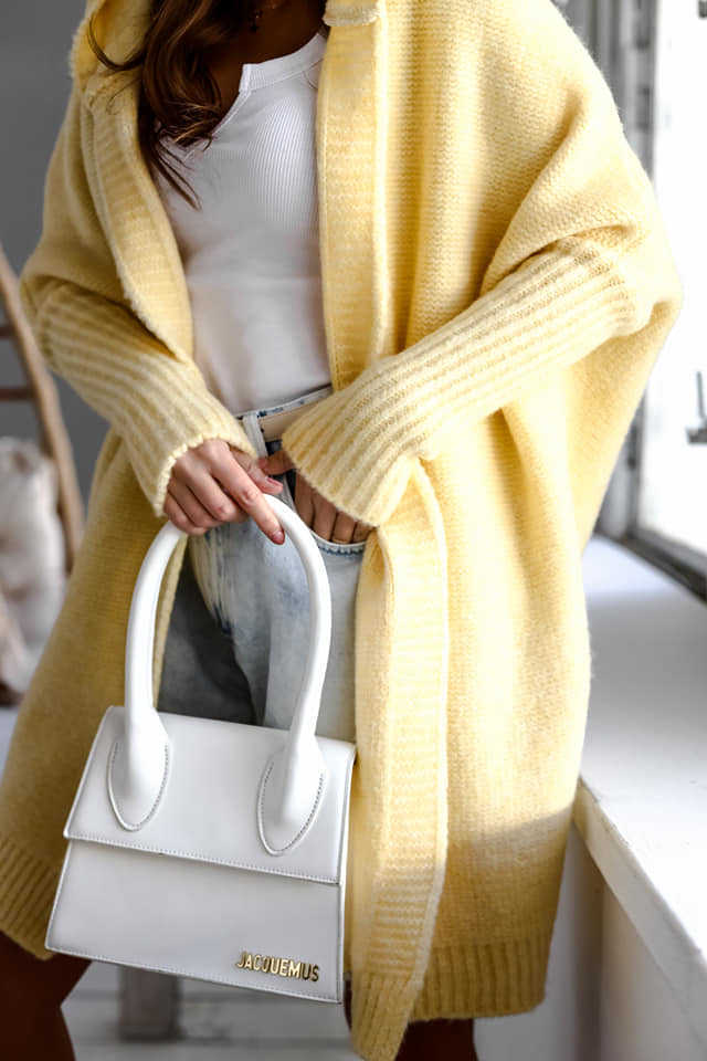 Oversized Hooded Cocoon Knit Cardigan - yellow