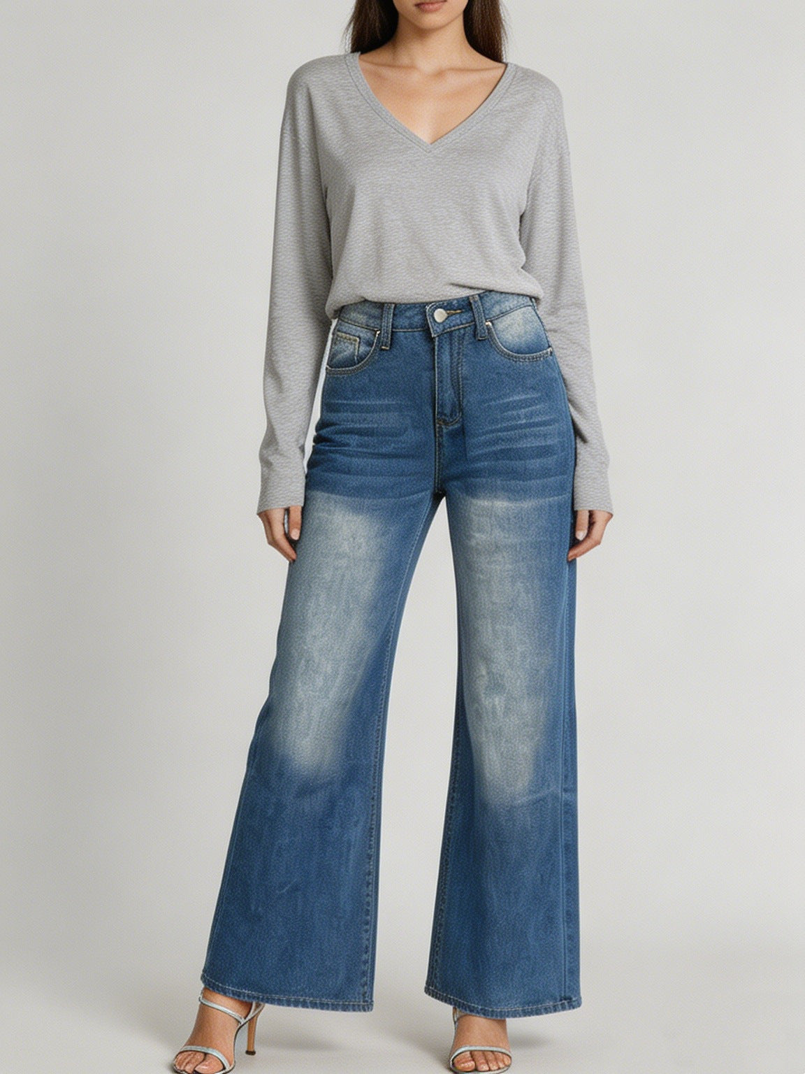 High Rise Light Wash Wide Leg Jeans - Blue